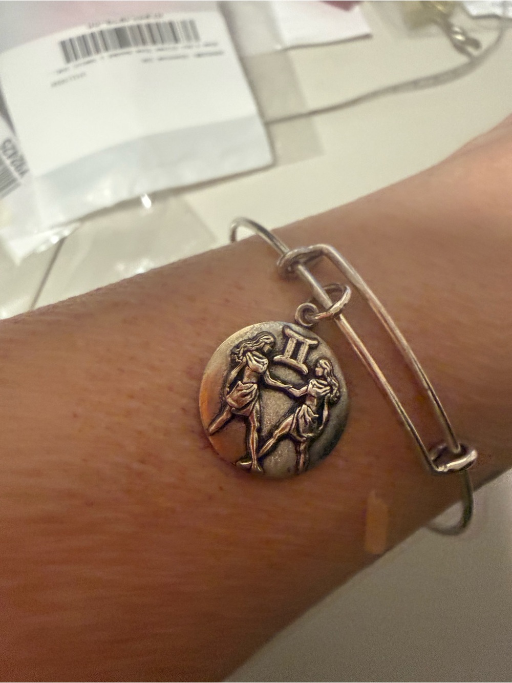 Alex and Ani Zodiac Gemini Round Charm Bangle Bracelet - Silver Tone